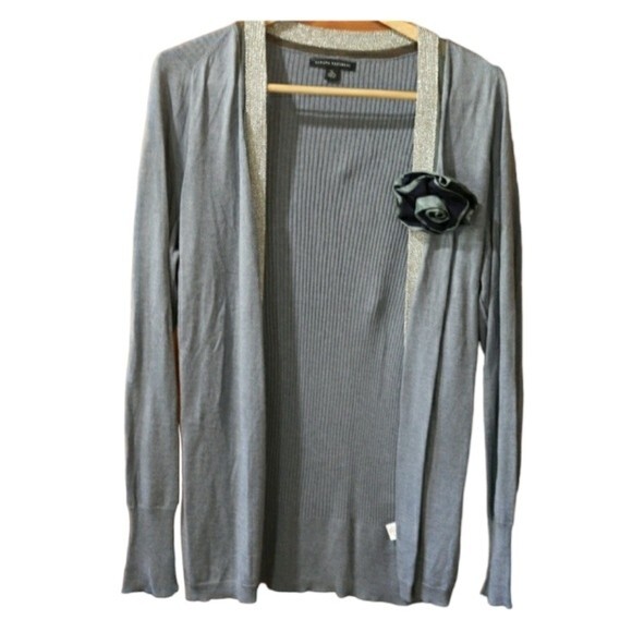 Banana Republic Slate Blue Floral Pin Cardigan Ribbed Sweater Wool Blend XL - Picture 1 of 13